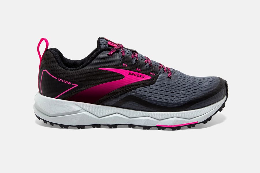 Womens Brooks Divide 2 Trail Shoes Black/Ebony/Pink | 984150-TQP